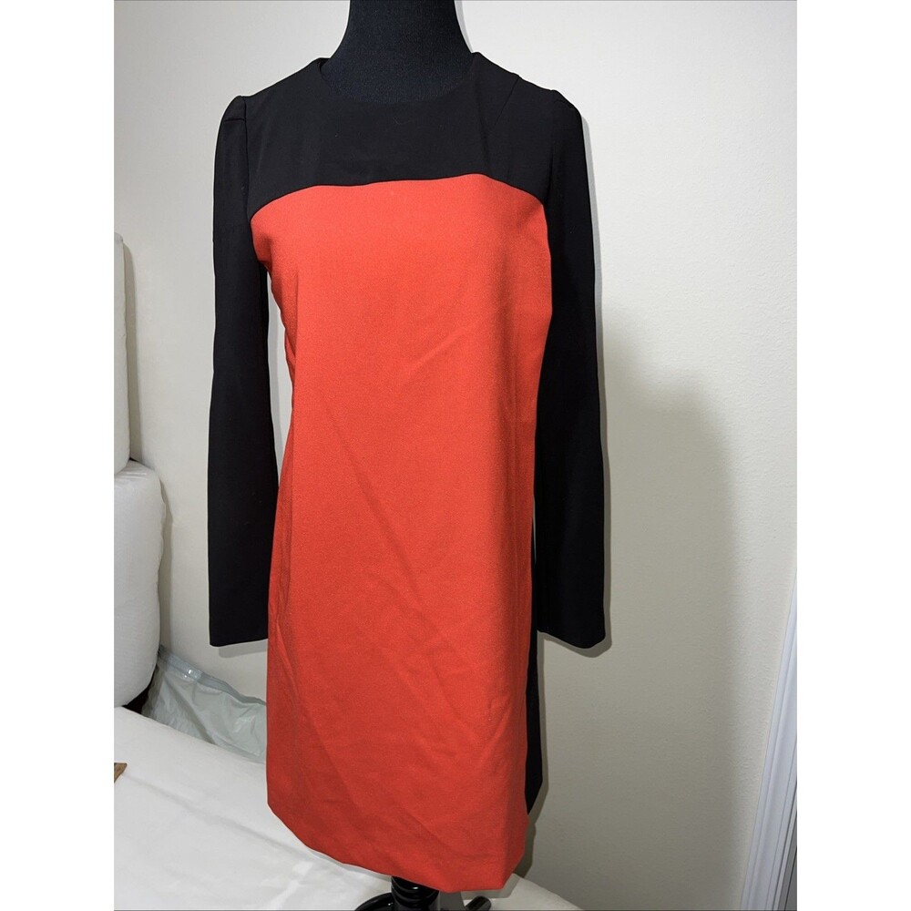 COMPAGNA Korean Lined Dress Colorblock Black bodycon back zipper Sz 55 US Small